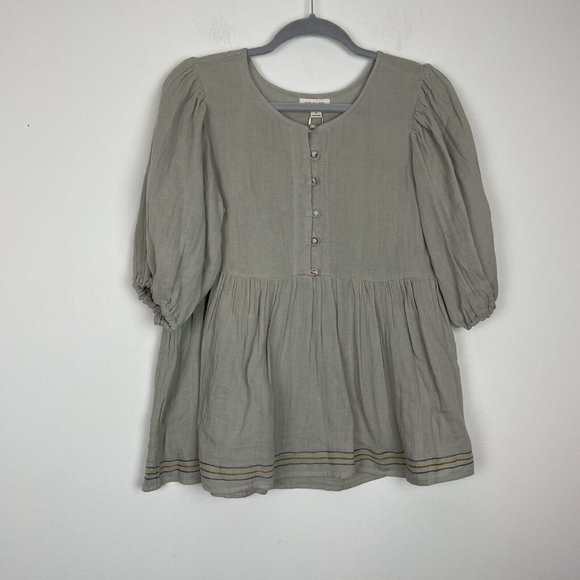 Roolee Tops - Roolee Baby Doll Puff Sleeve Green Contrast Button Casual Top Size Small